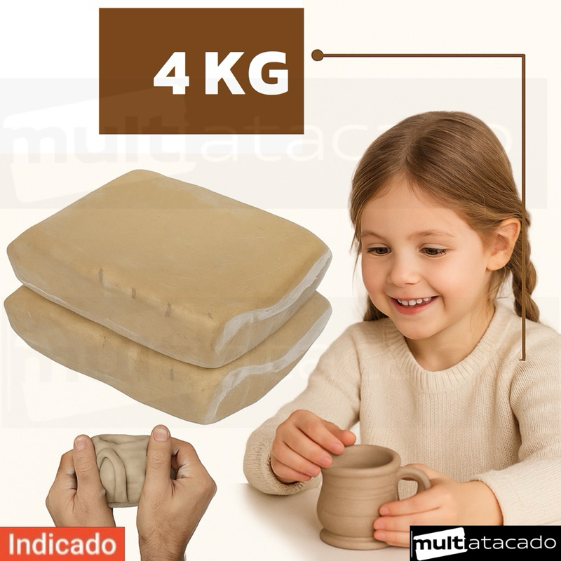 KIT até 4,3,2,1 Argila Escolar Natural 1kg Para Artesanato E Modelagem Argila Natural P/ Modelar Escultura Escolar