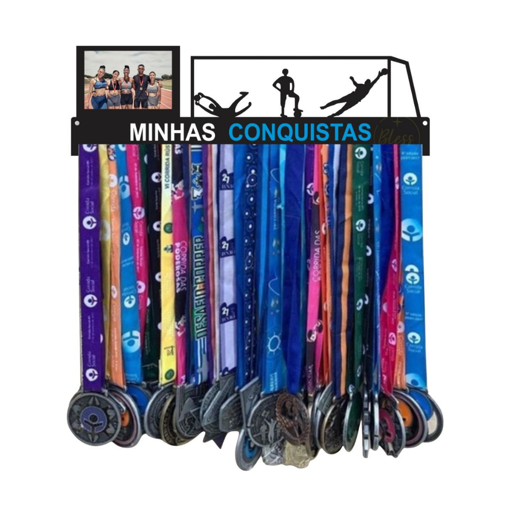 Porta Medalhas Futebol Goleiro quadro Mdf Preto Decorativo Esporte