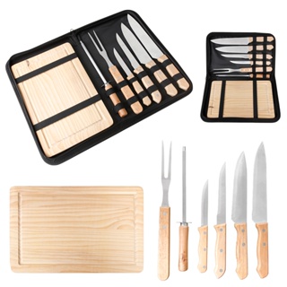 Kit Churrasco Aço Inox 8 Peças Com Estojo Resistente Facas Amolador Garfo Tábua de Carne Grillrelax em Oferta na Shopee