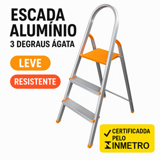 Escada Alumínio 3 e 4 Degraus Ágata Residencial Doméstica Leve Resistente Antiderrapante em Oferta na Shopee