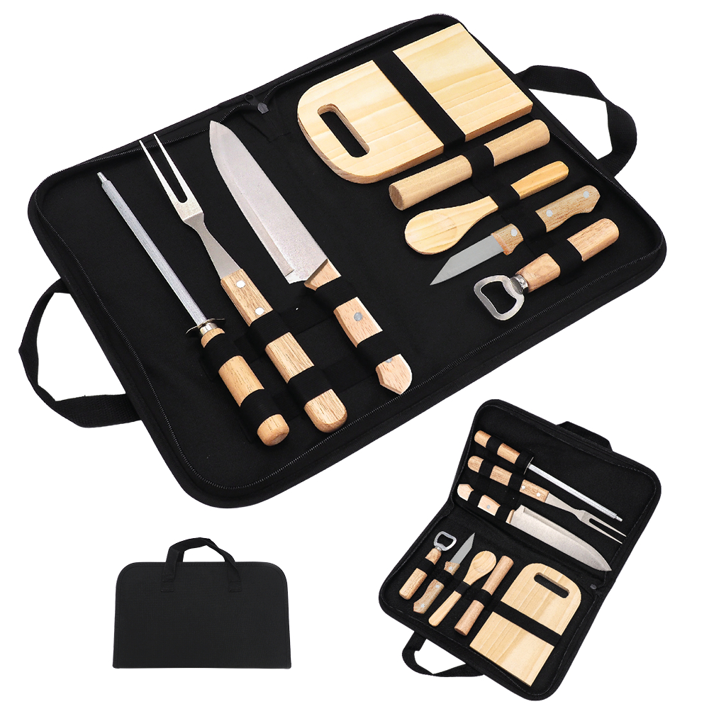 Kit Churrasco 9 Peças Aço Inox e Estojo Garfo Faca Amolador Tábua Resistente Grillrelax em Oferta na Shopee