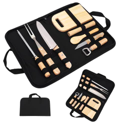 Kit Churrasco 9 Peças Aço Inox e Estojo Garfo Faca Amolador Tábua Resistente Grillrelax