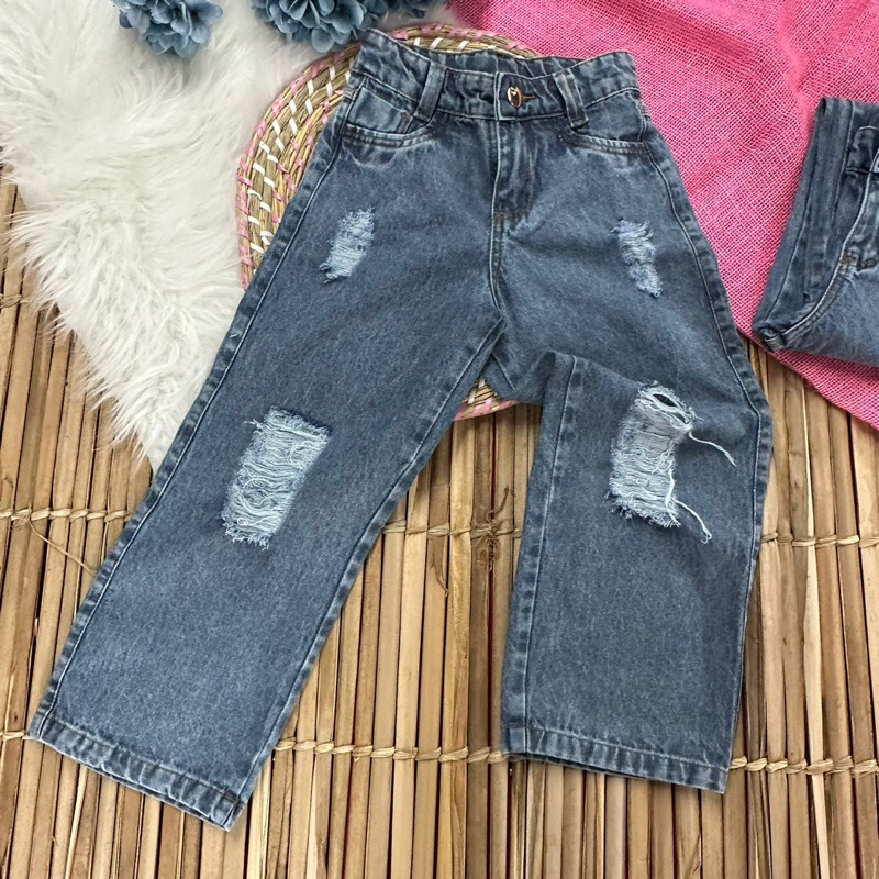 CALÇA JEANS INFANTIL MENINAS RAYANY WIDE LAG MENINAS DESFIADAS