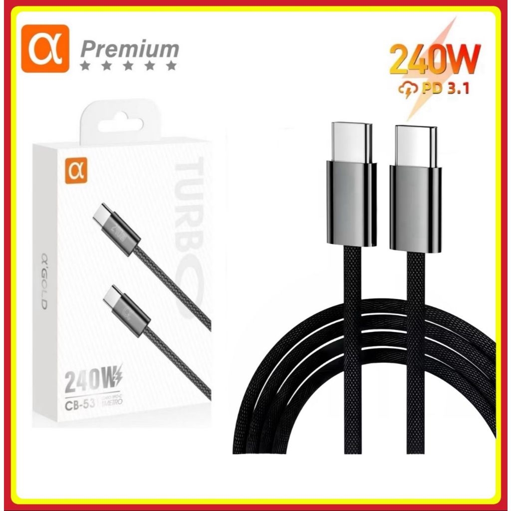 Cabo Tipo c Turbo 240W PD cabo USB c -Tipo c Para Macbook iPhone iPad original carregamento super rápido A`GOLD CB-53 em Oferta na Shopee