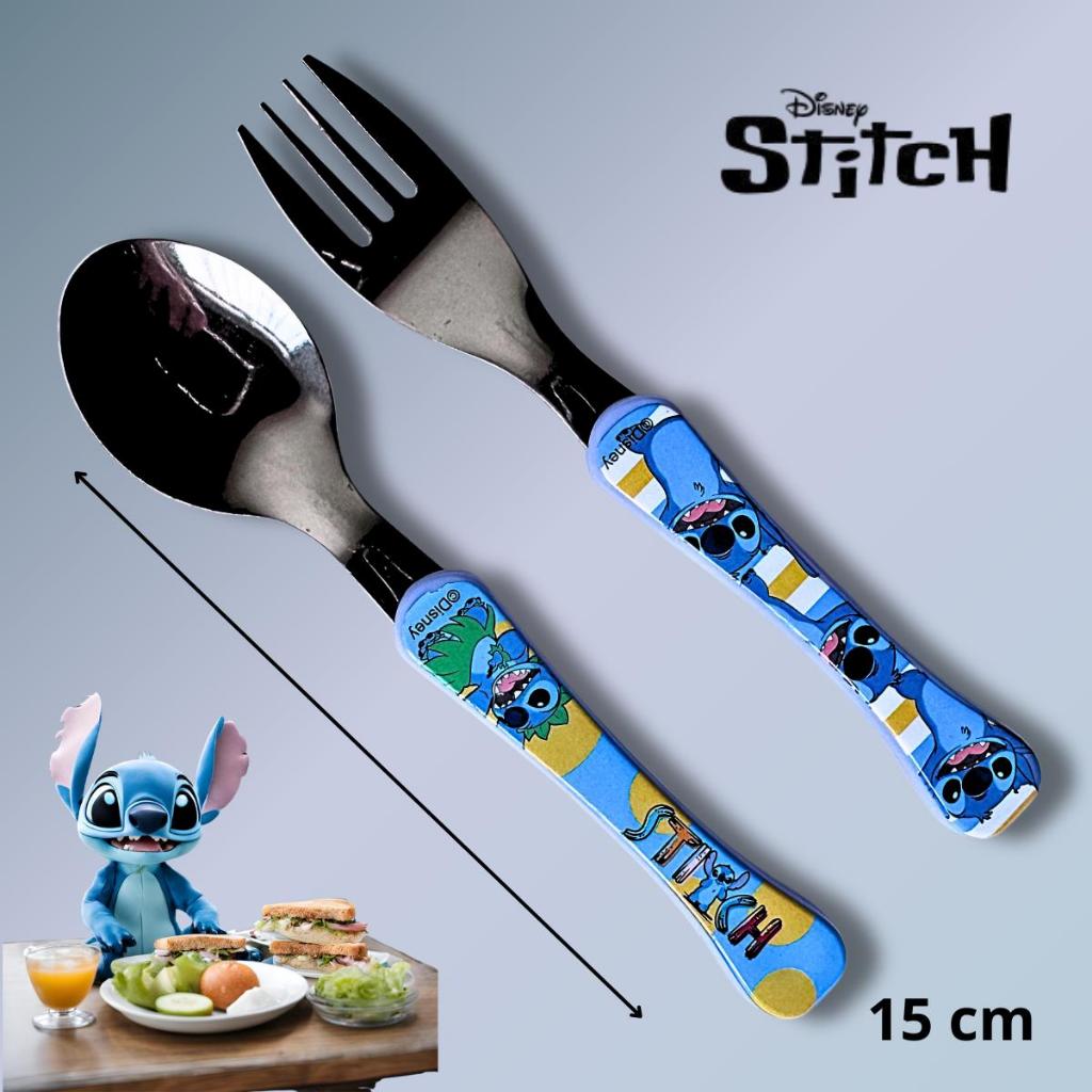 Kit Talher Infantil Stitch Aço Inox Garfo e Colher para Criança Alimentação Infantil