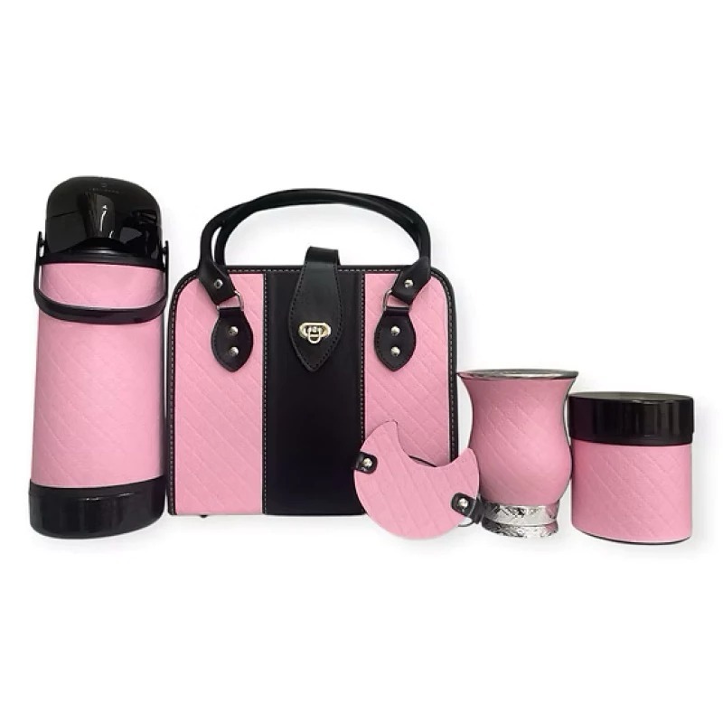 Kit chimarrão feminino mateira com 5 peças: Mateira, cuia, Térmica Térmolar 1 litro, pote de erva e tapa erva