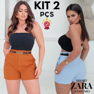 Kit 2 Shorts Feminino Alfaiataria Com Cinto Com Bolso ENVIO IMEDIATO Short Social em Oferta na Shopee