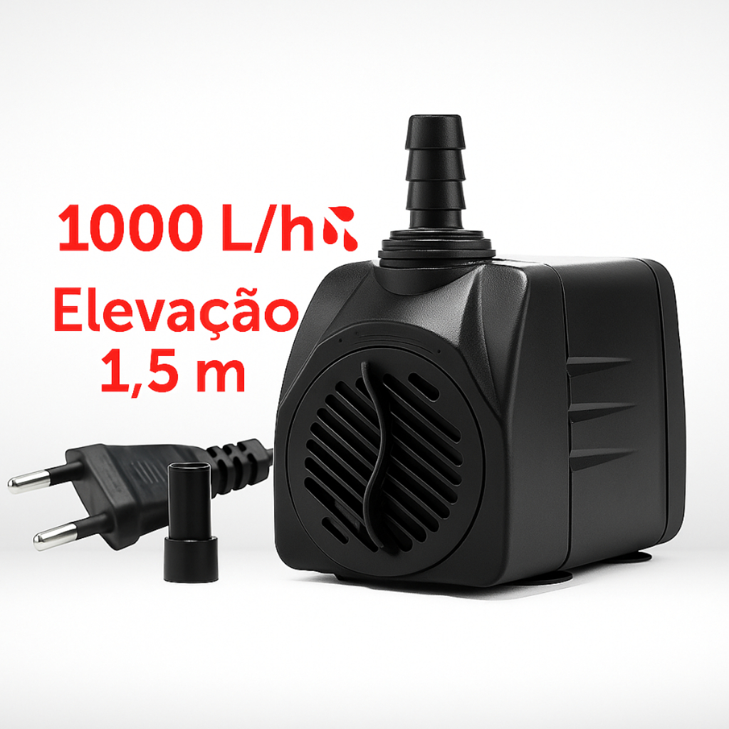 Bomba Submersa 1000L/h para Lagos, Aquários e Fontes - Elevação 1,5m, C/ NF-e