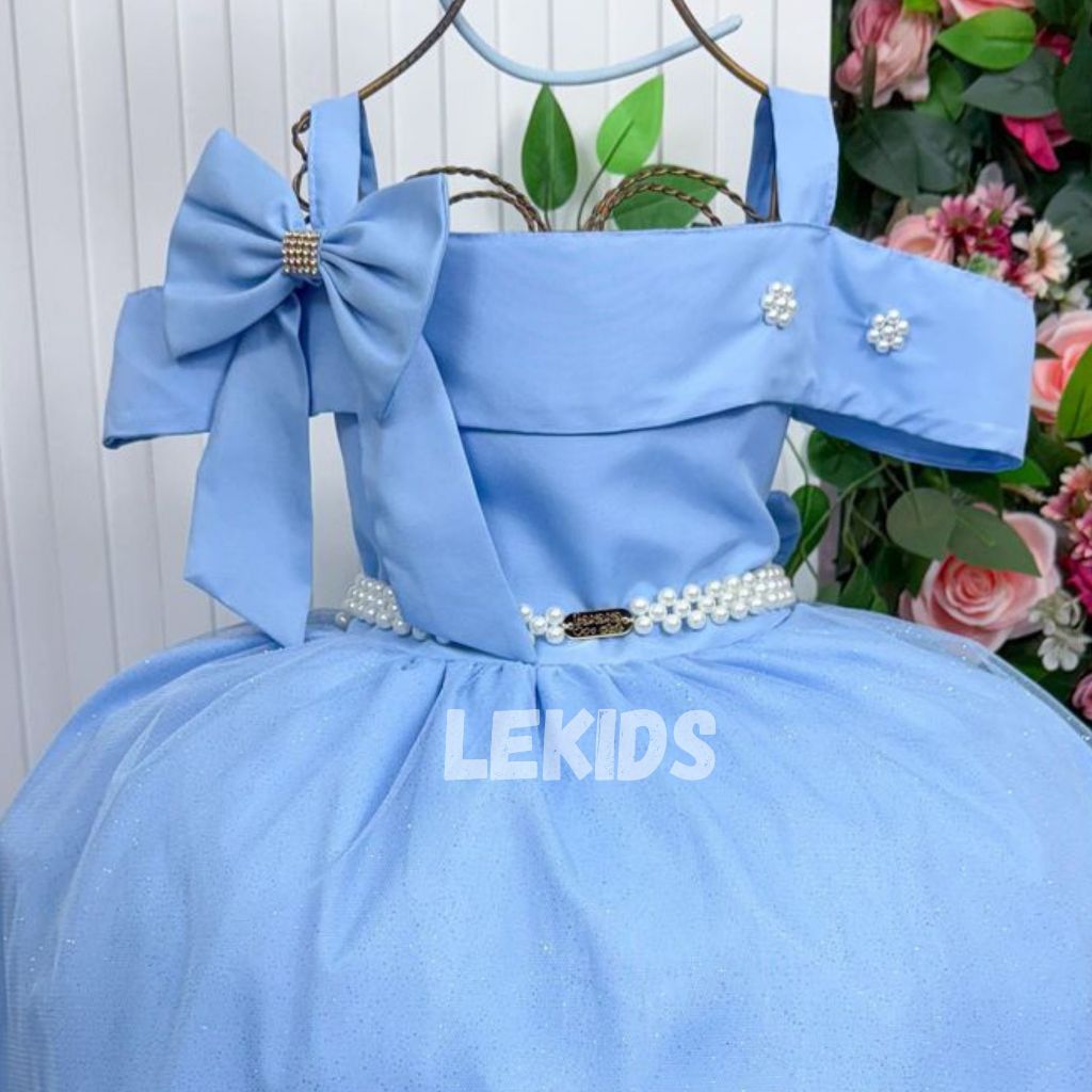 Vestido Azul Longo Menina Infantil Daminha Formatura Festa Casamento Luxo