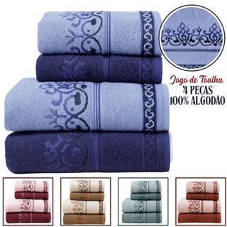 Jogo De Toalha 4 Pçs Banho Rosto 100% Algodão Macia Felpuda Excelente Absorção Brisa Habitat em Oferta na Shopee