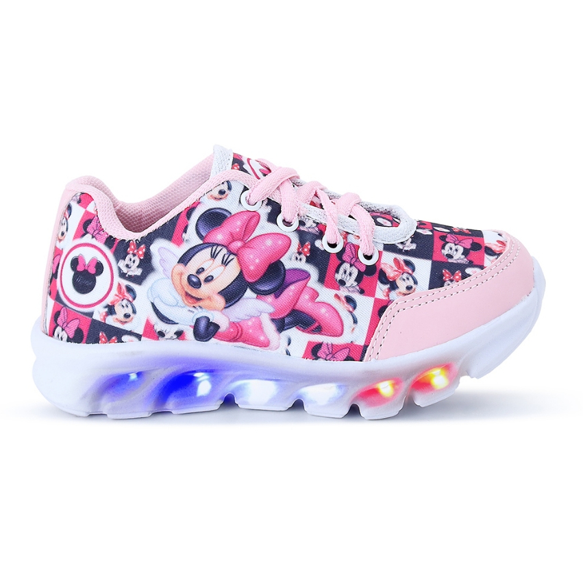Tênis Infantil LED MINNIE de Menina com Led Luzinha Personagem bebe Rosa luzes coloridas