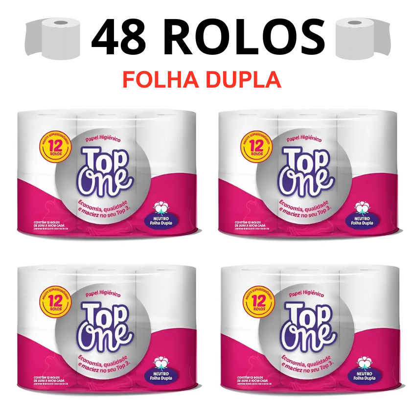 48 ROLOS DE PAPEL HIGIÊNICO TOP ONE - FOLHA DUPLA MACIEZ