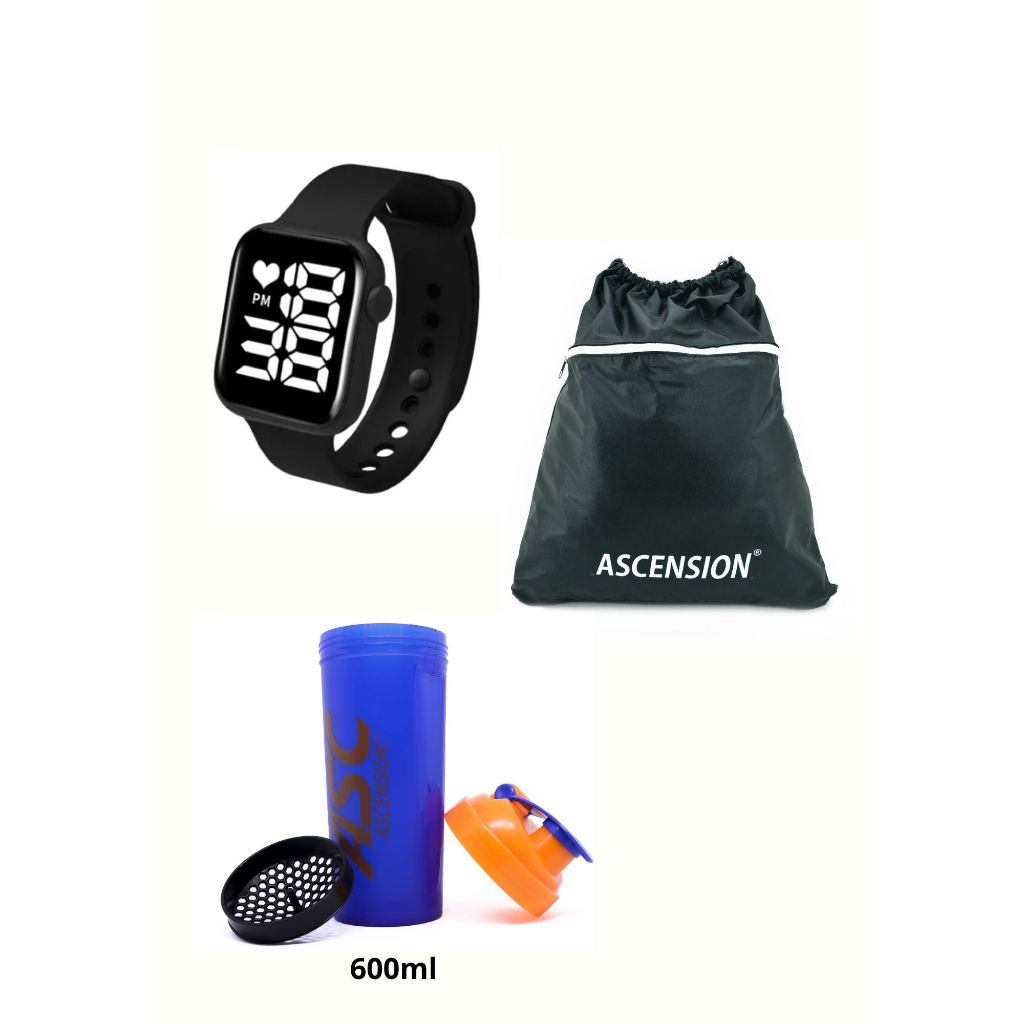 Mochila Saco - Relógio Digital e Coqueteleira 600ml Kit Academia Treino Musculação Esporte