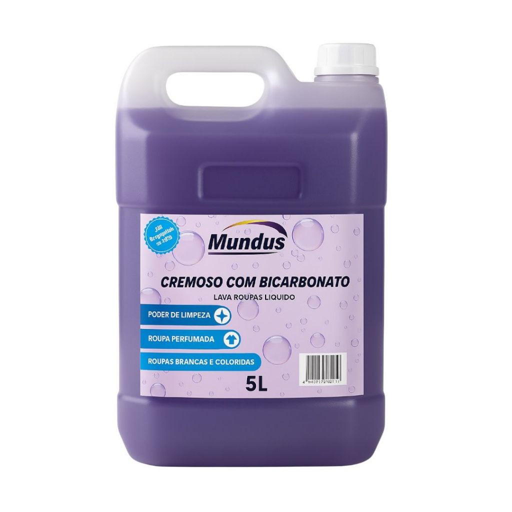 Sabão Líquido com Bicarbonato 5L - Lava Roupas Cremoso Concentrado Profissional