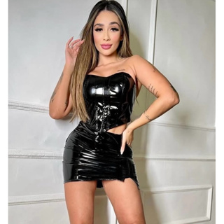 Corselet Cropped Vinil Metalizado Feminino Regulagem Atrás em Oferta na Shopee