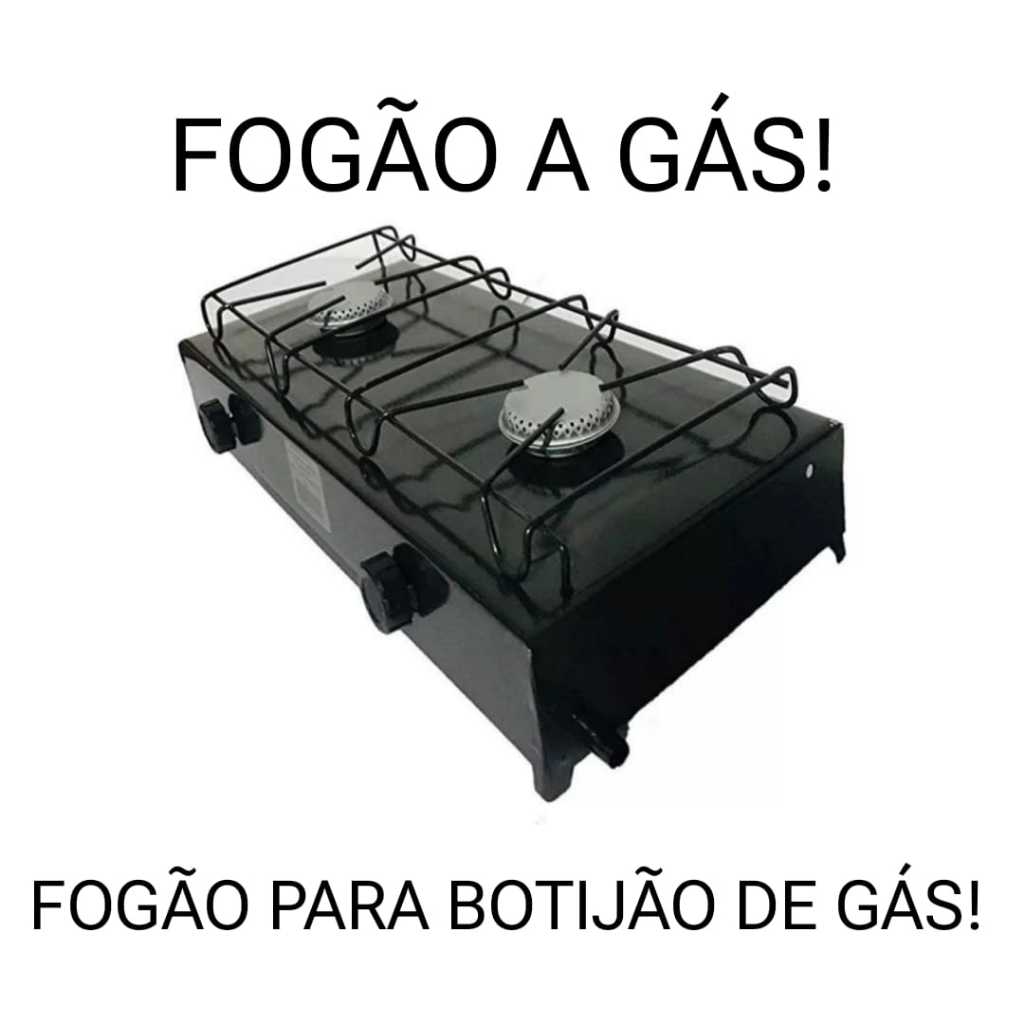 Fogão 2 Bocas Camping Preto Cozinha Botijão de Gás 13 kilos Glp Pop Misher