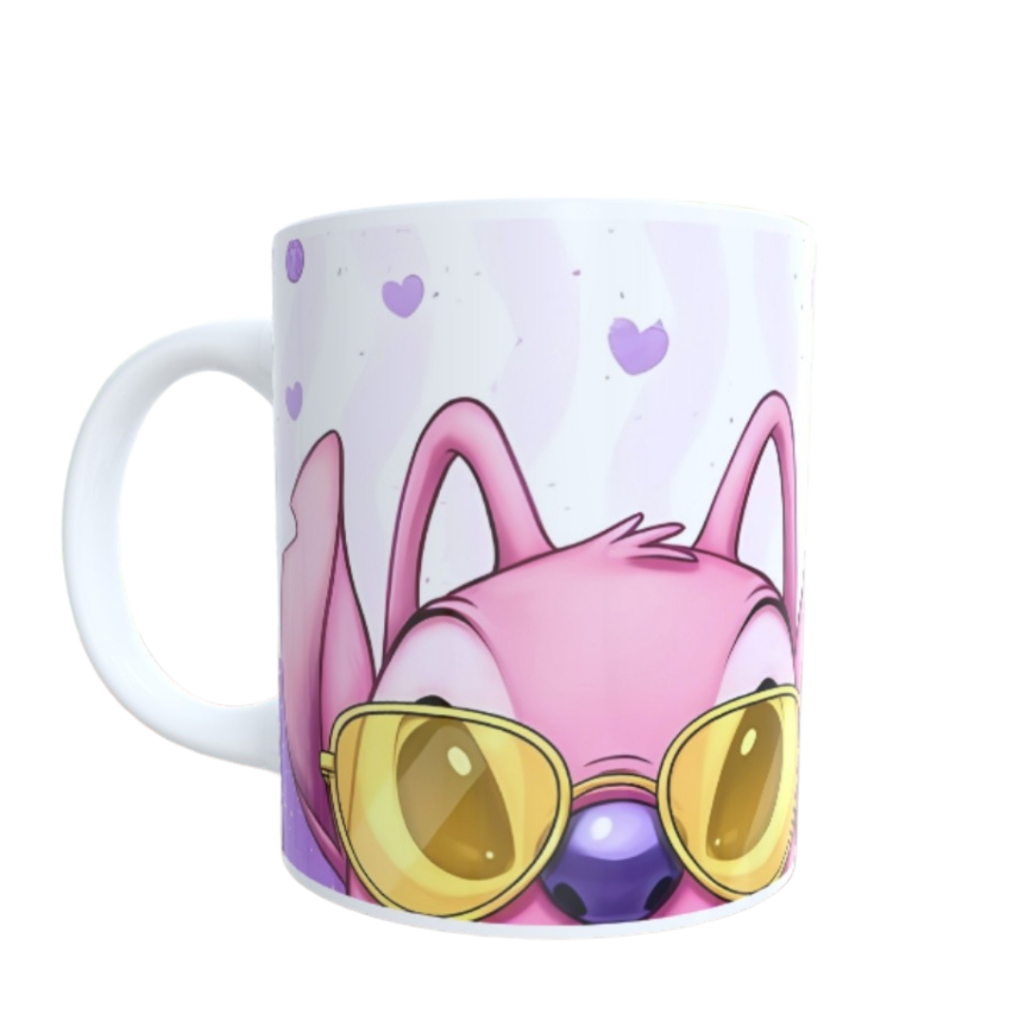 Caneca Angel Lilo & Stitch Personalizado com seu nome branca 325ml