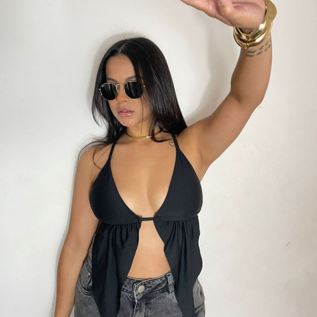 Top Feminino Frente Única com Amarração Costas Nua Decote Profundo Verão em Oferta na Shopee