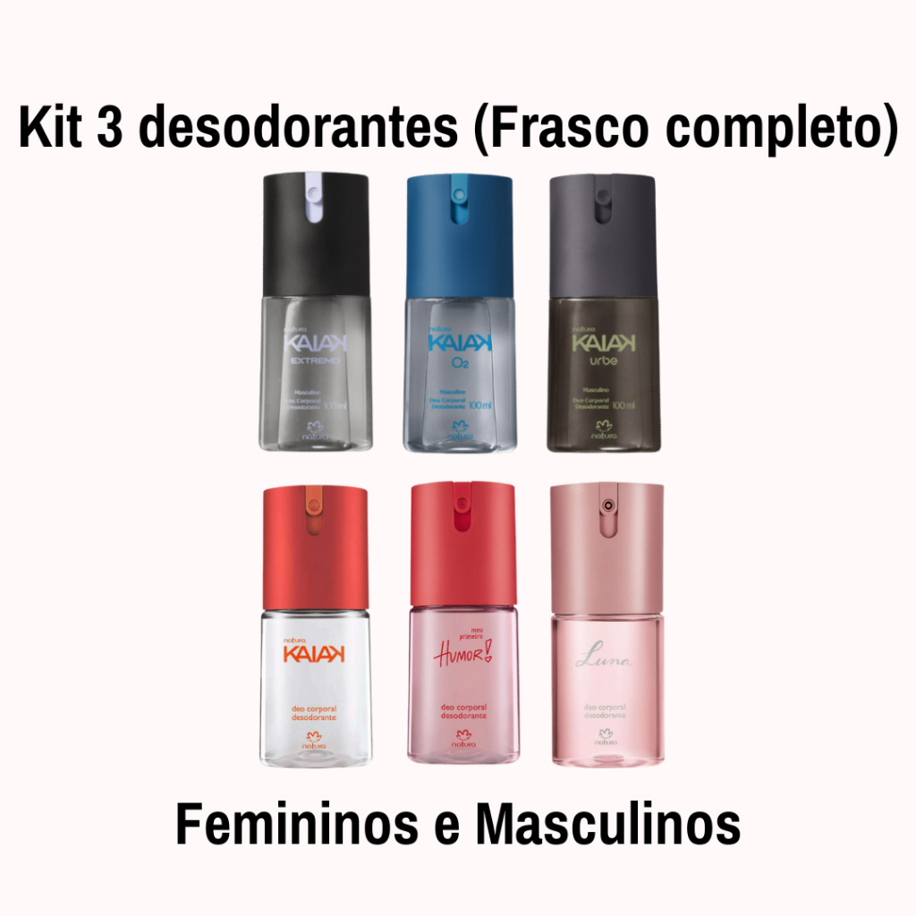 Kit Desodorante Corporal Spray Natura (Originais) - kit com 3 frascos completos - Kaiak, Biografia, Essencial em Oferta na Shopee