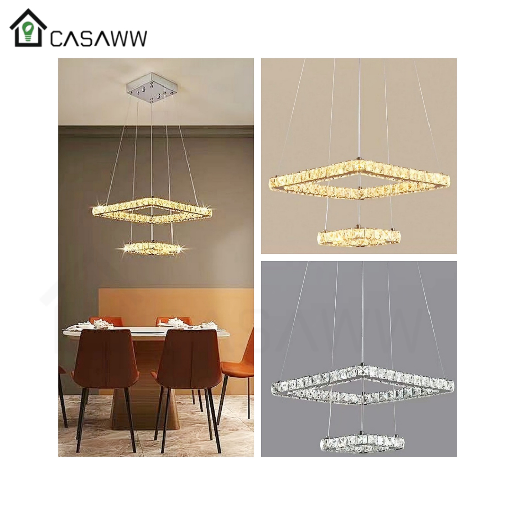 Pendente Anel Arcos Lustre Cristal Quadrado  Luminária Pendente Mesa De Jantar Luxo Cinderella Decor