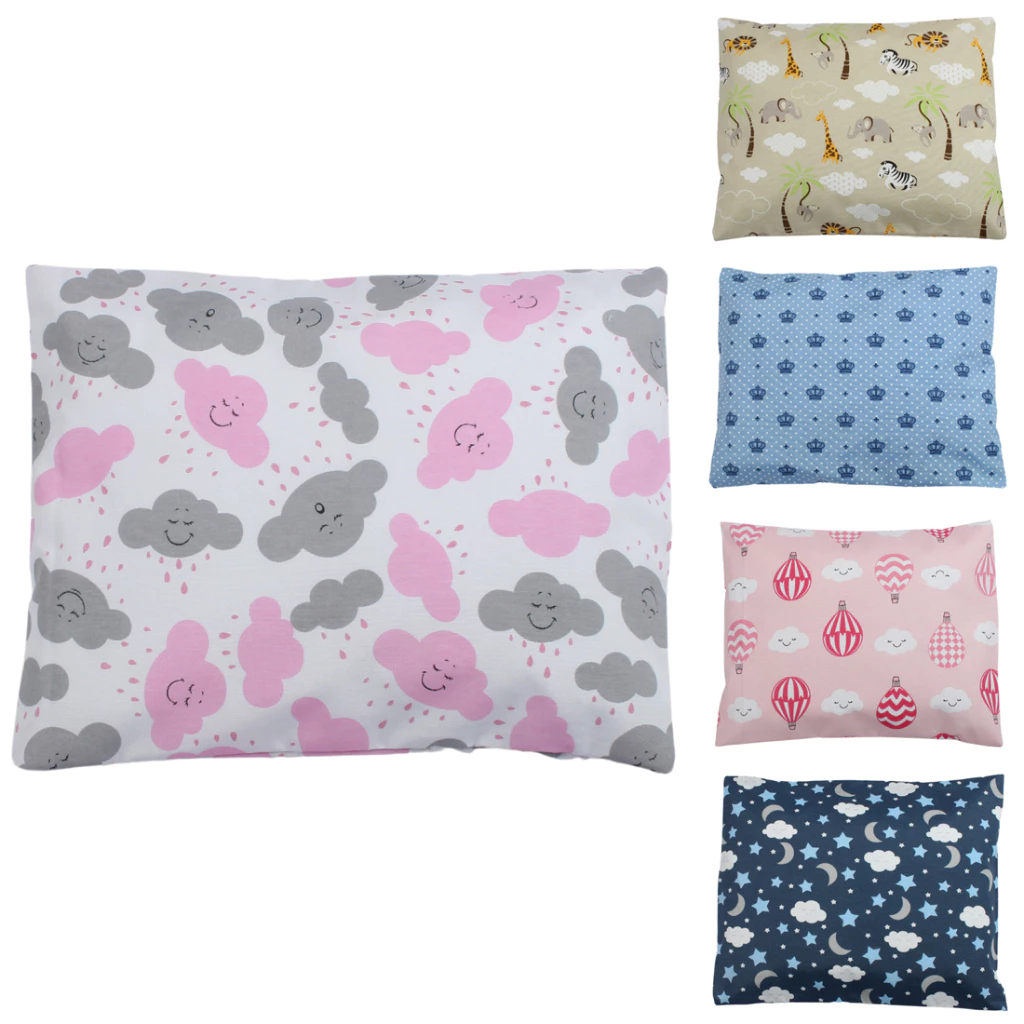 Travesseiro Impermeável Para Bebê Com Fronha 100% Algodão Estampado Menino Menina Kit 2pcs Trabisseiro Impermeavel