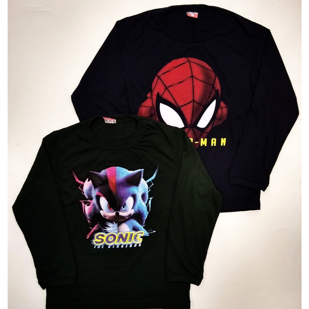 Kit 2 Camisetas Algodão Personagem Com Punho Modelo Infantil Estampas Sortidas.