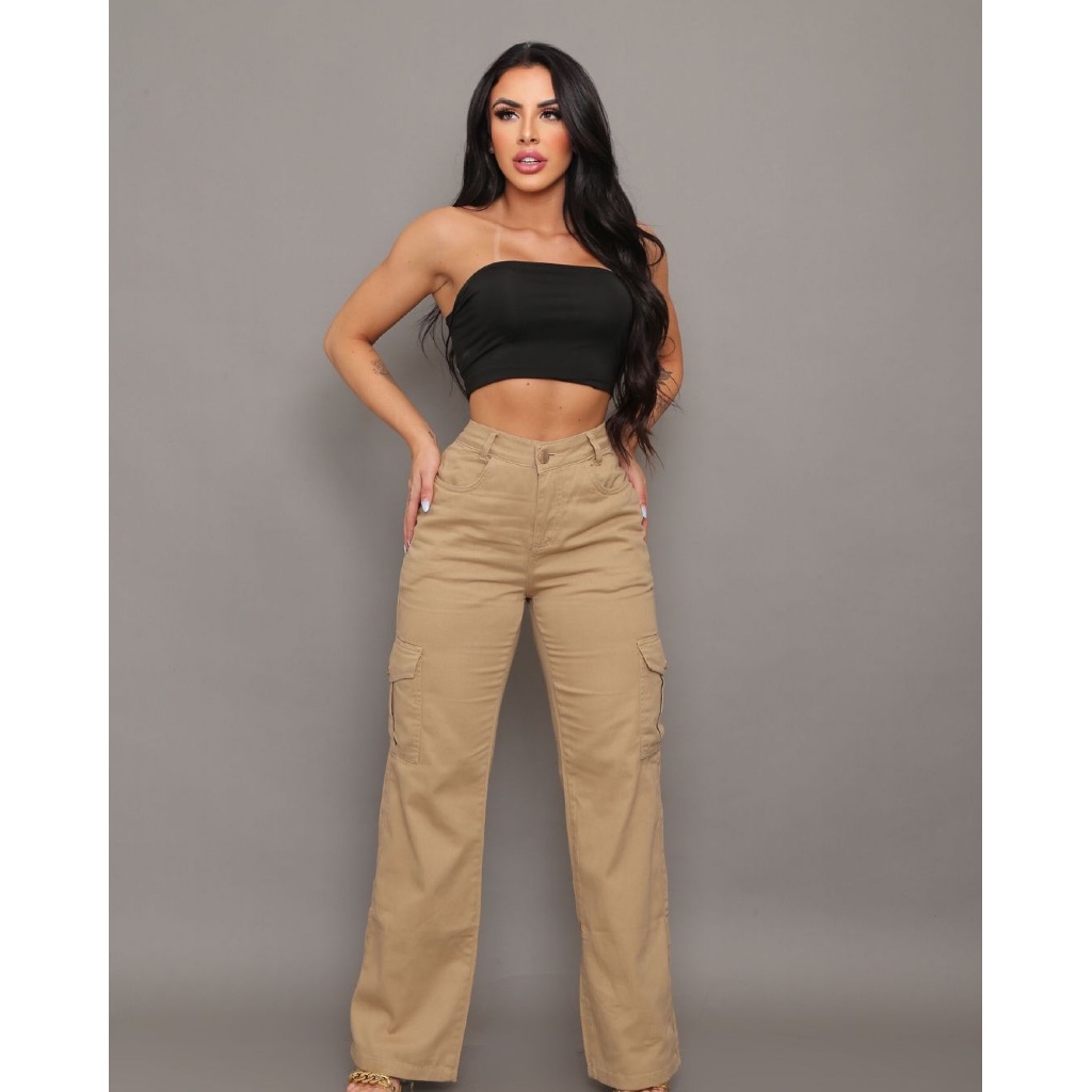 calça jeans feminina cargo levanta e valoriza o bumbum cintura alta , vários modelos