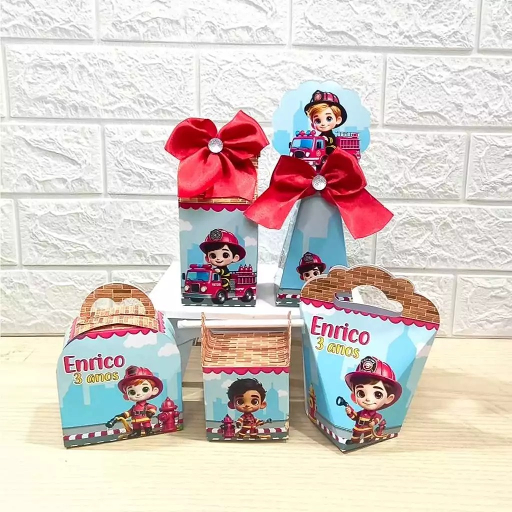 Kit Personalizados caixinhas Bombeiros  aniversário-Festa PEGUE E MONTE