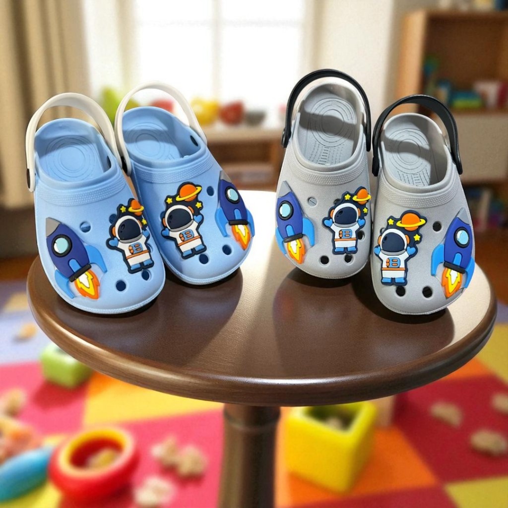 Sandalia Babuche Infantil para Meninos Astronauta e Foguete Sandalia Confortavel Borracha Leve e Macia