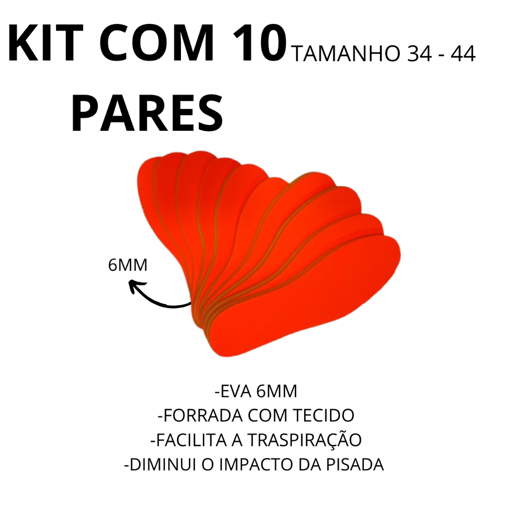 KIT 10 PAR DE PALMILHA EVA 6MM PARA TÊNIS,SAPATO,BOTA,CHUTEIRA,SAPATILHA MACIA,CONFORTAVEL FEMININO E MASCULINO DO 34-44
