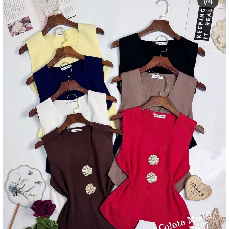 Colete modal feminino com broche / Lançamento em Oferta na Shopee