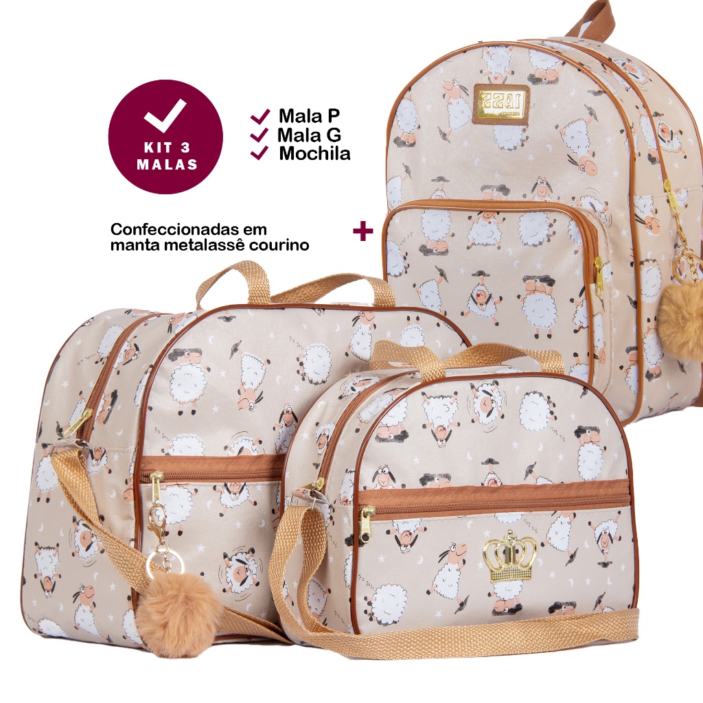 Kit C/ 3 Peças Mala Maternidade Mochila De Costas Infantil Menina e Menino Saida Hospital Reforçada Estampa Ovelhinha em Oferta na Shopee