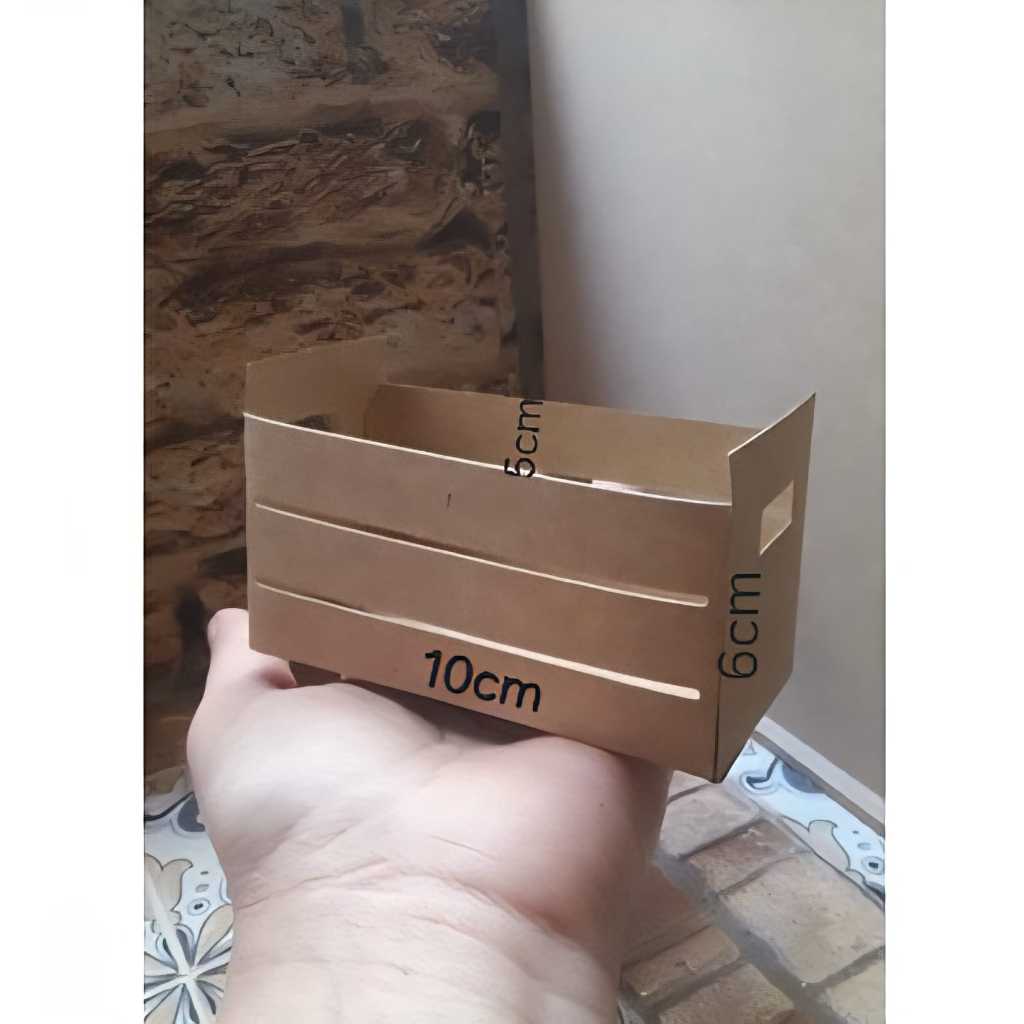 Caixote de Papel Kraft (10x6x5cm) PEGUE E MONTE 180g para decoração de Aniversário e Lembrancinha fazendinha Engradado