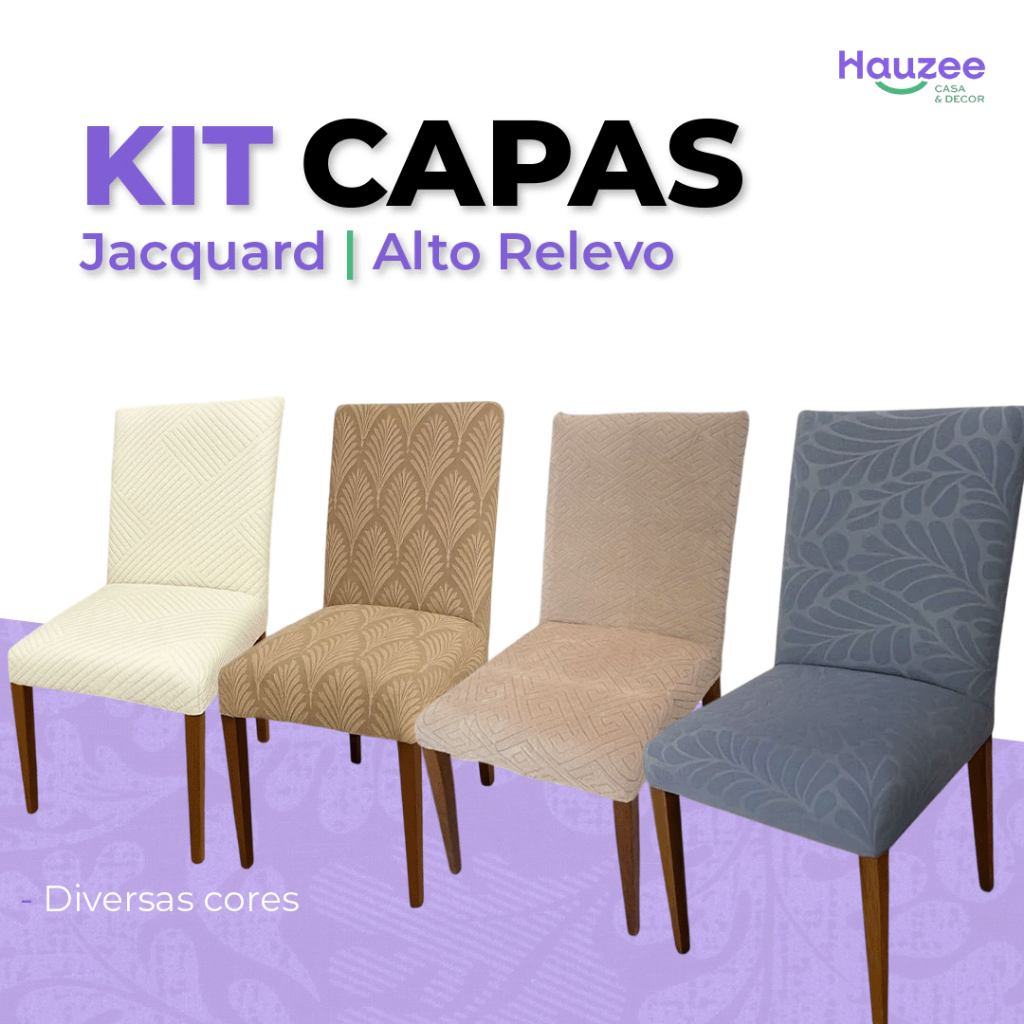 Kit Capa de Cadeira Jantar Suede Jacquard Alto Relevo 2 4 6 Un Lavável Elástica Protetora Bege Marrom Cinza Off White