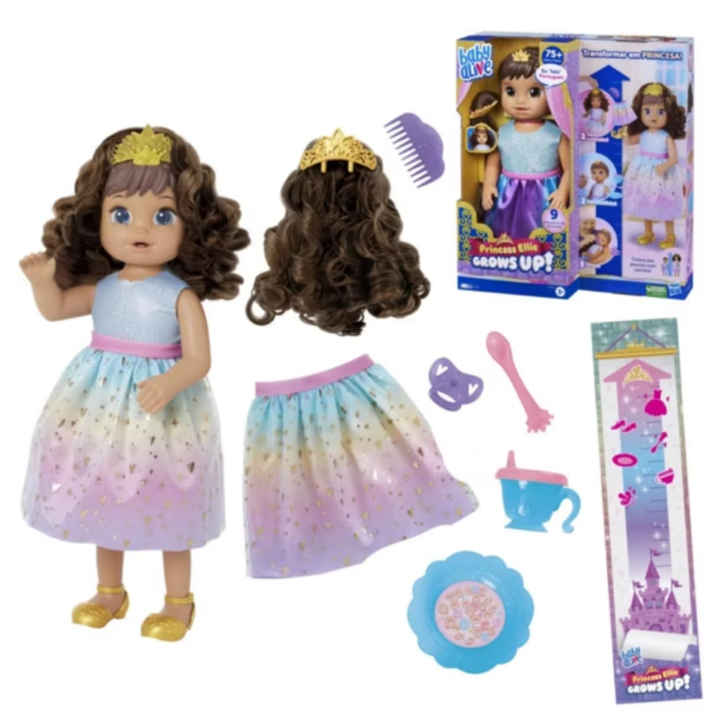 Boneca Baby Alive Pricesa Ellie Grows Up Morena Cresce e Fala - Hasbro F5237