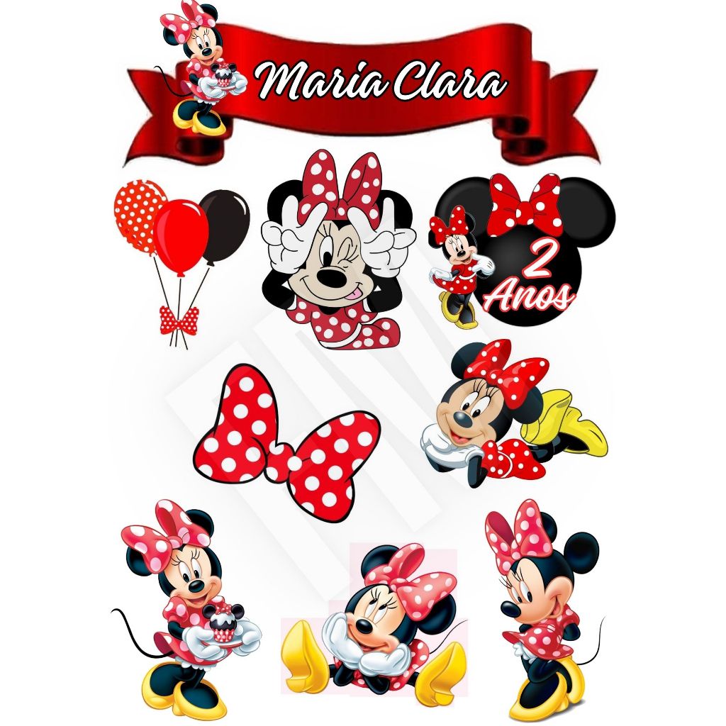 Topper Topo de Bolo MINNIE DISNEY Personalizado para aniversários, comemoraões