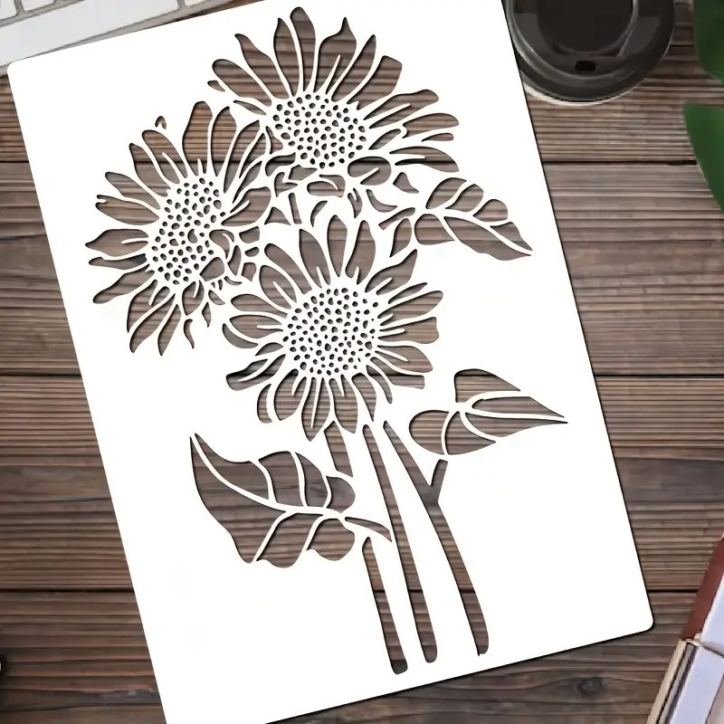 Stencil Girassol 02 - Pinturas e texturas - Tecido Mdf Parede