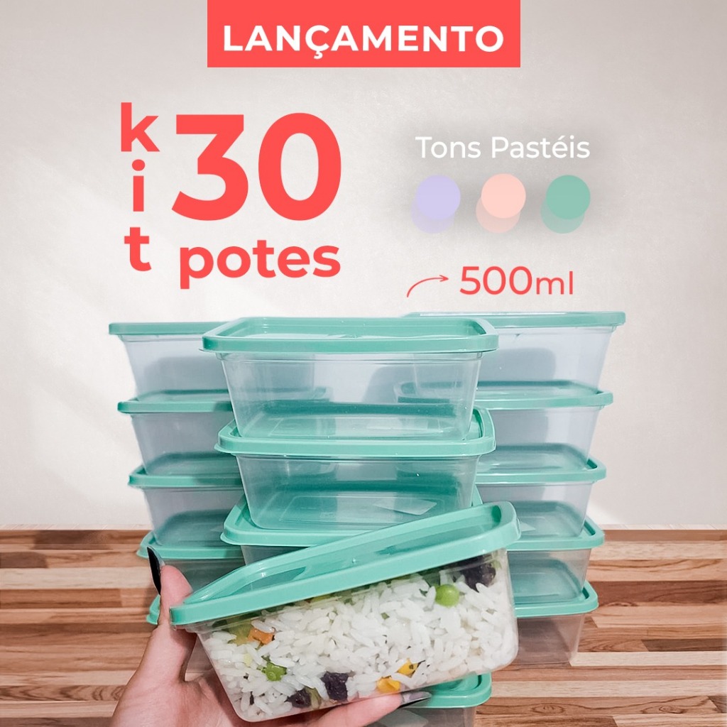 Kit Potes 30 unidades 500ml Bpa Free Marmitas Fitness Organizador de Alimentos Freezer Micro-ondas em Oferta na Shopee
