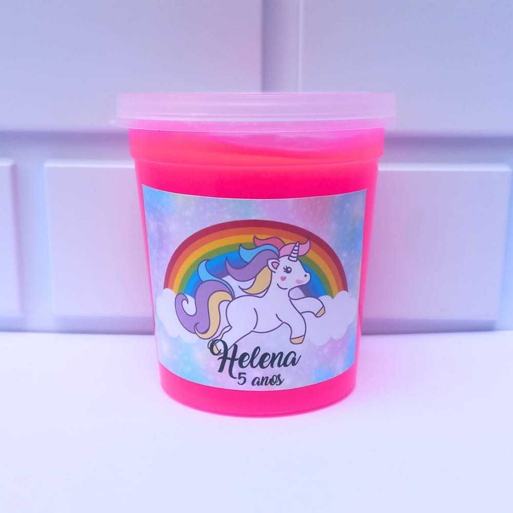 10 Slime Personalizada para Lembrancinha de Aniversário Infantil Unicórnio (JÁ VAI EMBALADO)