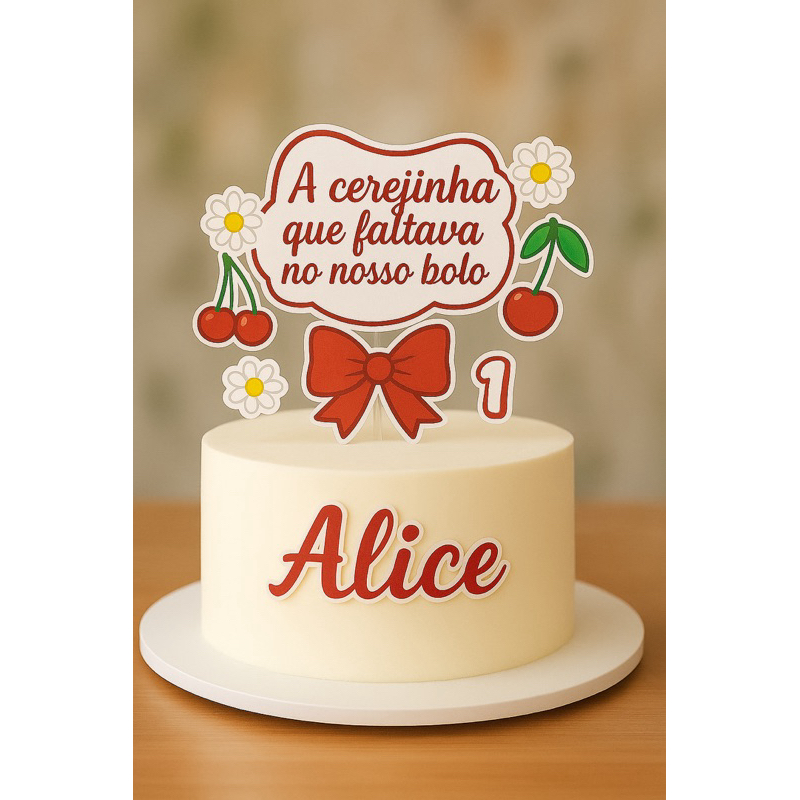 Topo de bolo Cerejinha / Topper de bolo Cereja / Aniversário / Mesversário