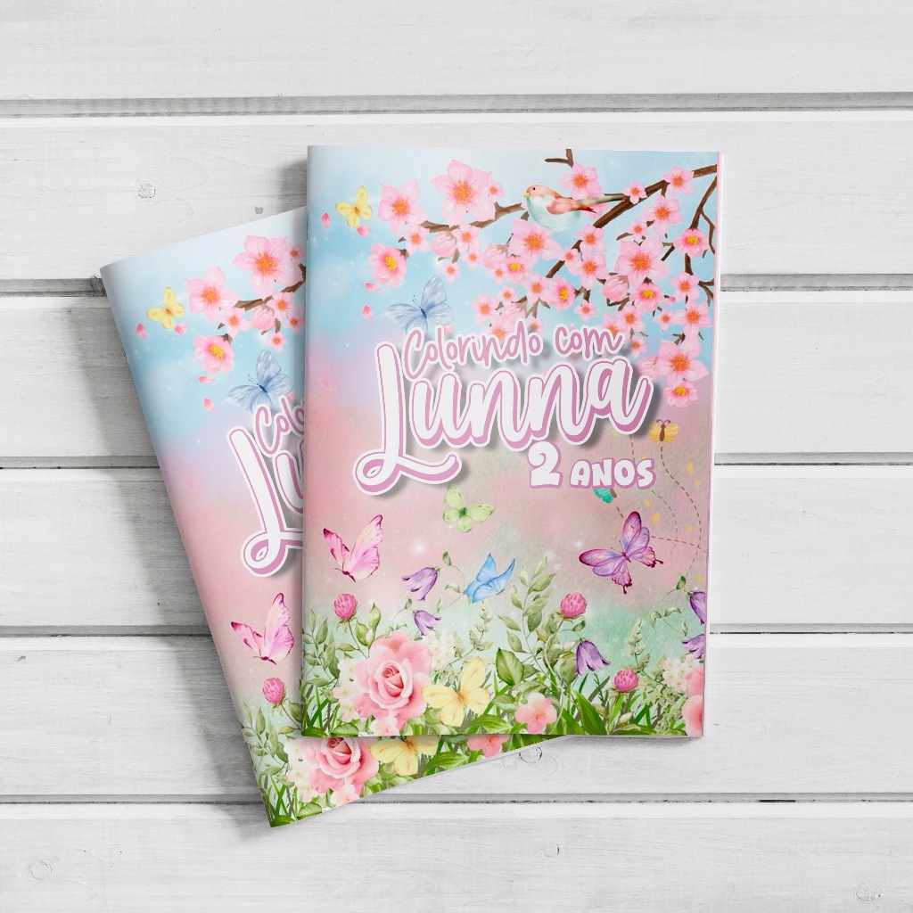 Livro (revista) de Colorir Personalizado Lembrancinha de Aniversário Jardim das Borboletas
