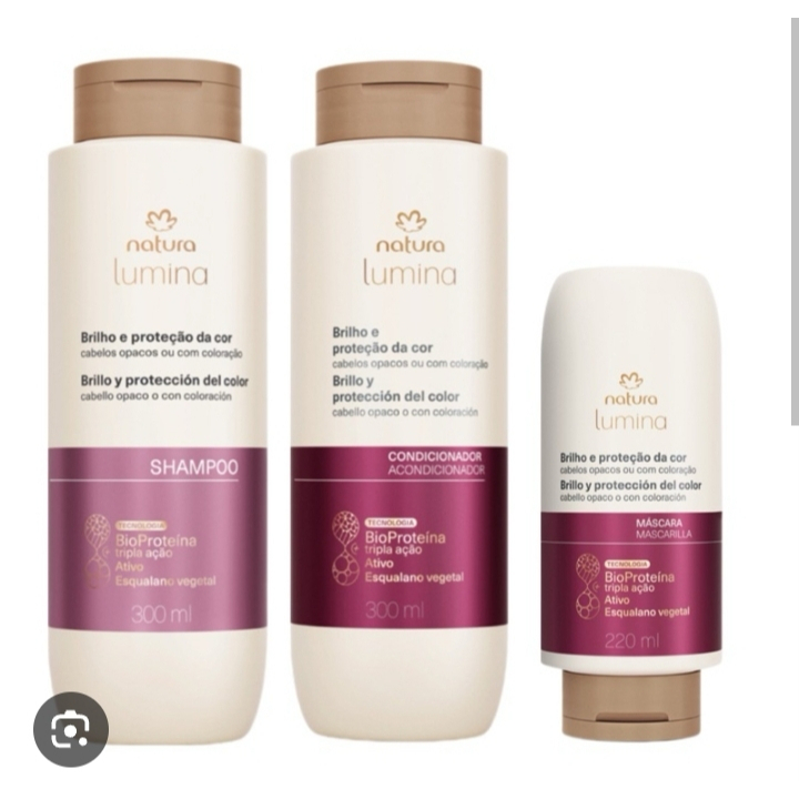 Kit Lumina Natura Brilho e Proteção da Cor Shampoo Condicionador e Máscara