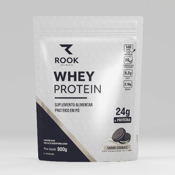 Whey Protein 100% Concentrado Sabor Cookies 900g Suplemento Academia Dieta Rook Suplementos