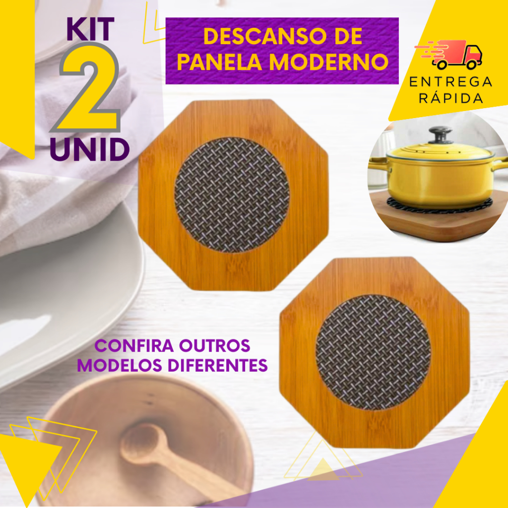 Jogo 2 Descanso de Panela Térmico De Bambu P/ Cozinha Mesa De Jantar Proteje Sua Mesa