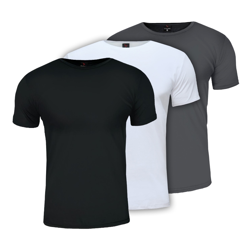 3 Camisetas Masculinas Básicas Lisas 3 Cores Sortidas em Oferta na Shopee