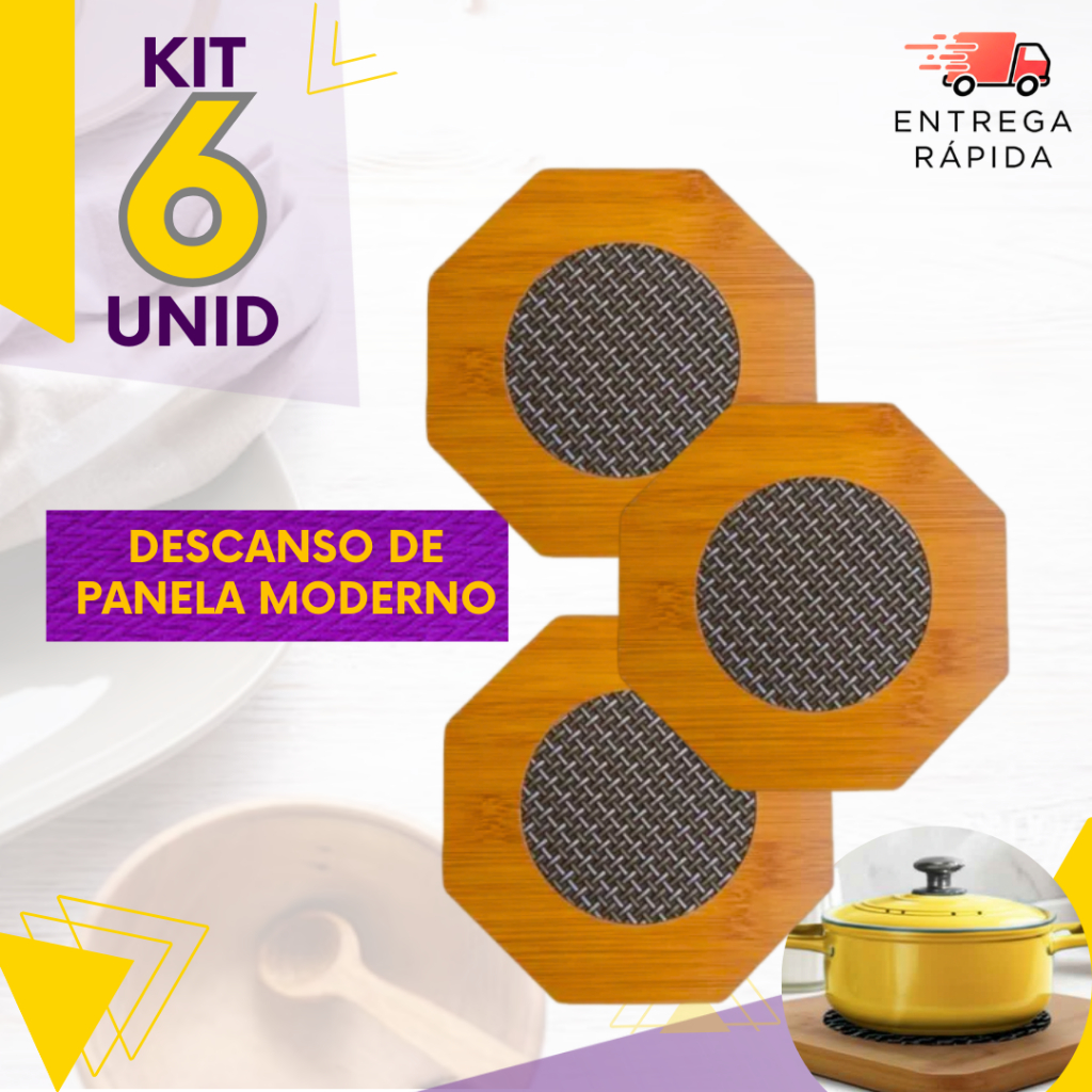 Jogo 6, 3 ou 2 un - Descanso De Panela De Bambu Cozinha Jantar  Prático Proteja A Sua Mesa