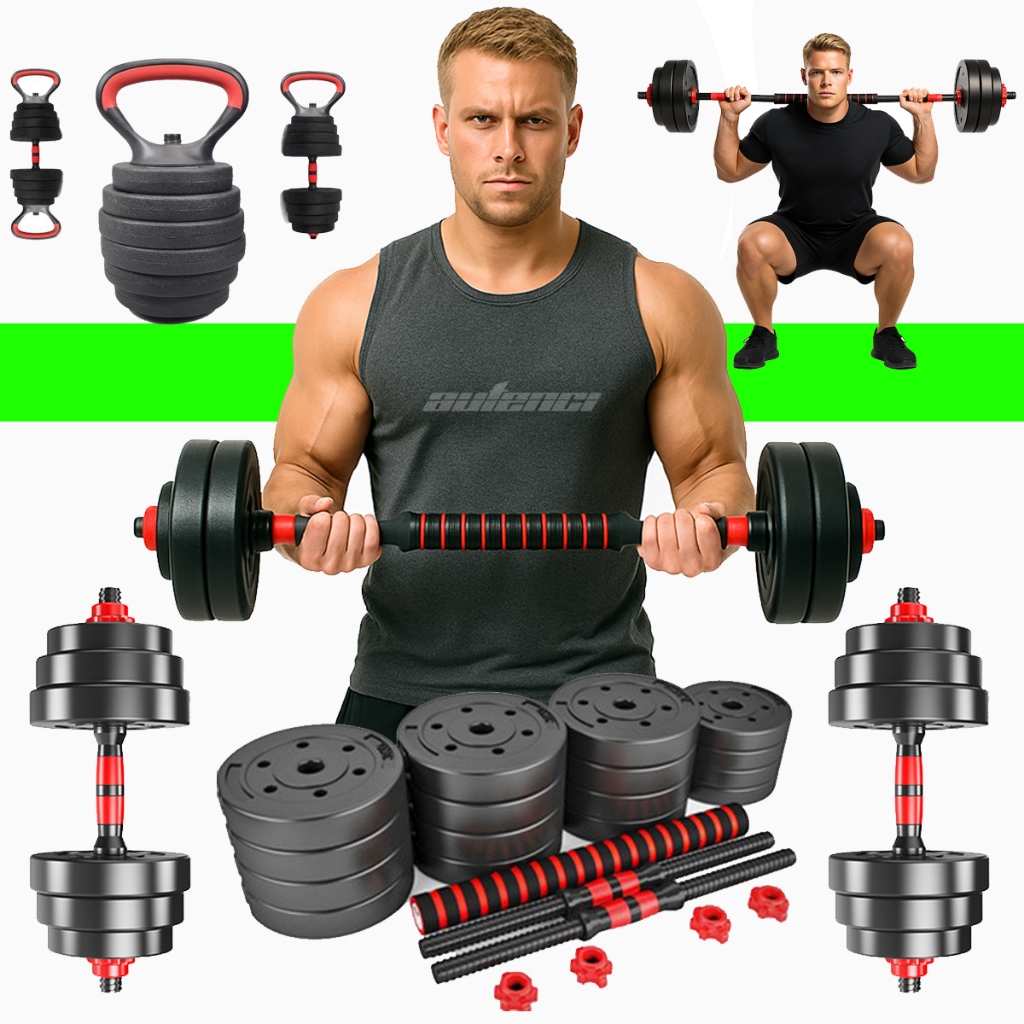 Kit Halter 10/20/30Kg Ajustável Anilhas Kettlebell Academia Peso Kit Musculação Dumbell Treino