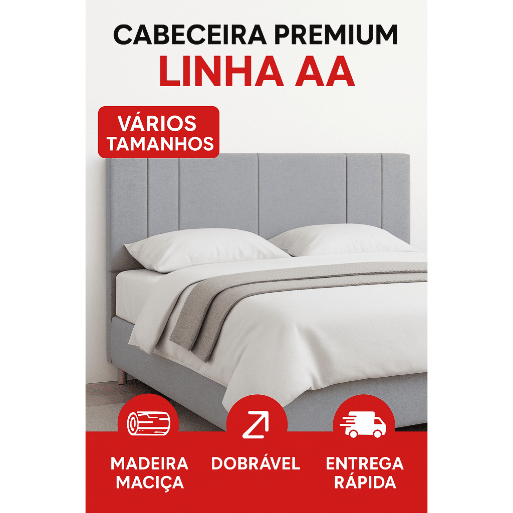 Cabeceira Cama Box com Pé Tulipa Dobrável Linha AA – Madeira Maciça – Suede, Linho ou Courino