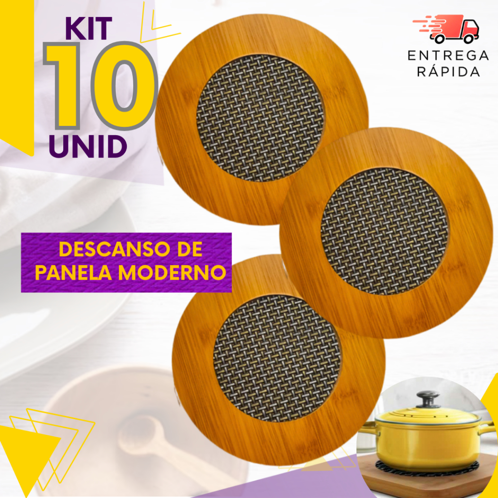 Jogo 10 ou 5 un - Descanso De Panela Termico De Bambu Cozinha Jantar Proteja A Sua Mesa