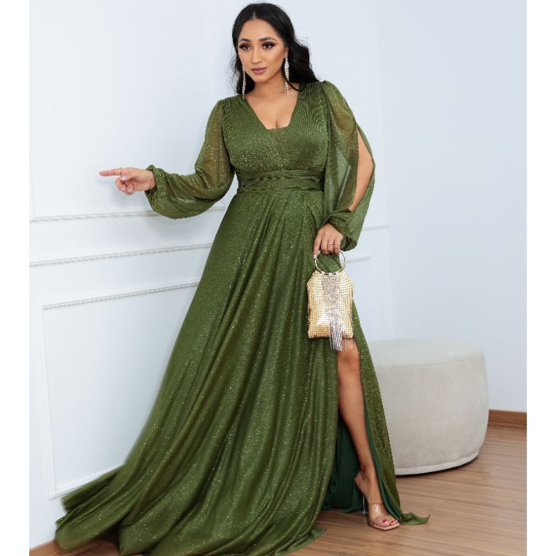 Vestido Longo Com brilhos manga longa madrinhas formaturas festas casamento Evangélica Aniversário em Oferta na Shopee